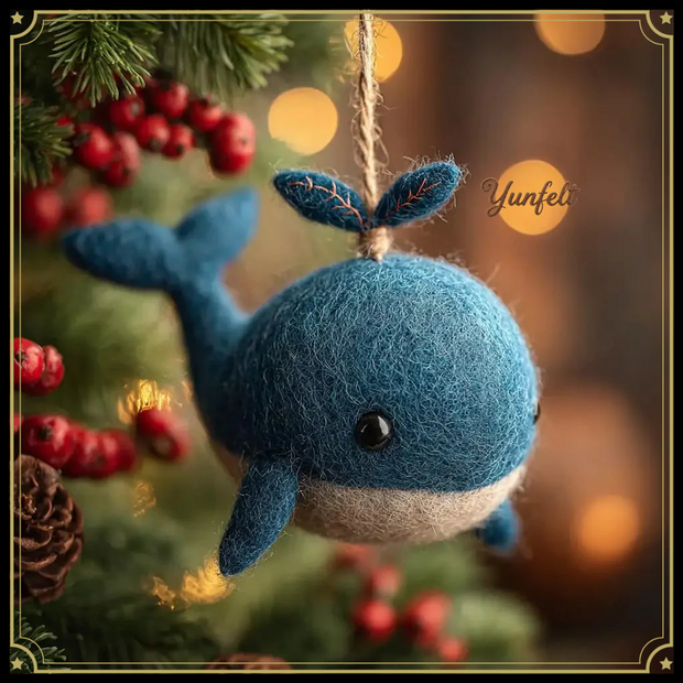 Blue Whale with Water Spout – Wool Felt Ocean Hanging Ornament