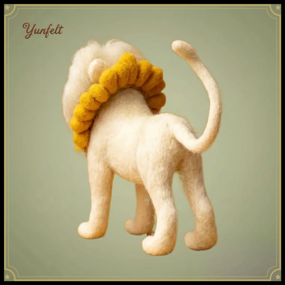 White Lion with Yellow Collar – Radiant Wool Felt Sunshine Guardian