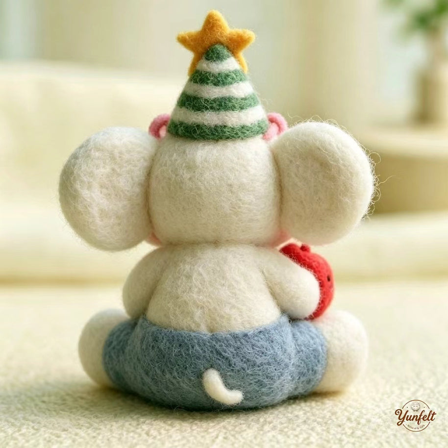 Handmade Wool Felt Party Star Elephant Figurine – Whimsical Desk Decor Gift