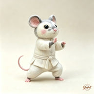 Handmade Wool Felt Martial Arts Mouse Figurine – Whimsical Desk Decor Gift