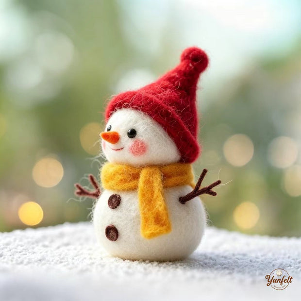 Handmade Wool Felt Snowman Figurine – Winter Holiday Desk Decor Gift