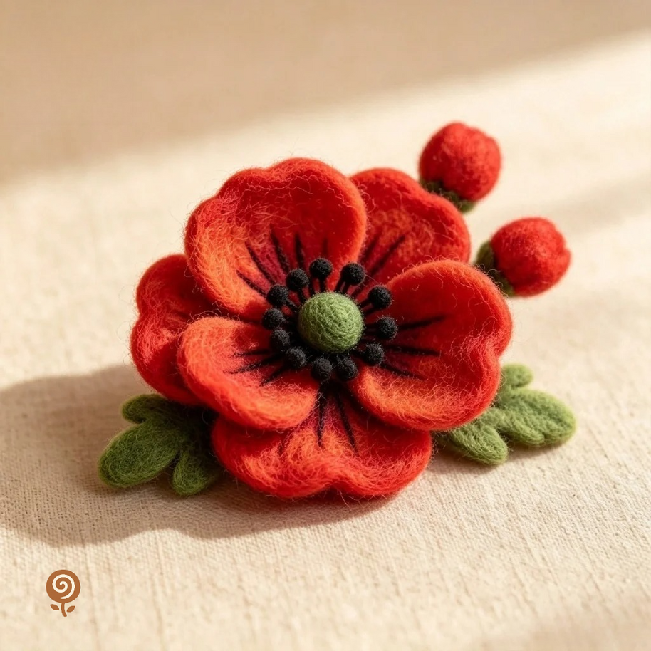 The Wildflower Brooch – Handmade Wool Felt Poppy or Blush Floral Accessory