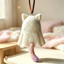The Little Ghost Cat – Handmade Wool Felt Halloween Hanging Ornament