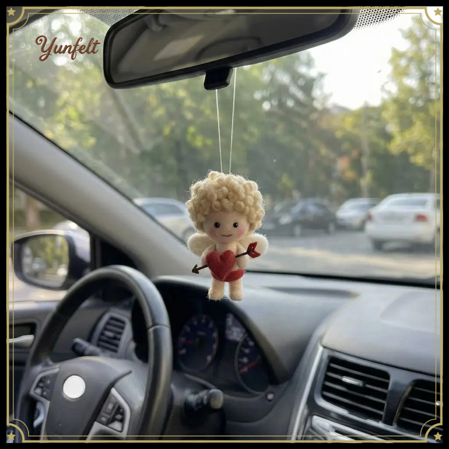 Cherub Cupid Ornament – Wool Felt Heart & Arrow Hanging Decor