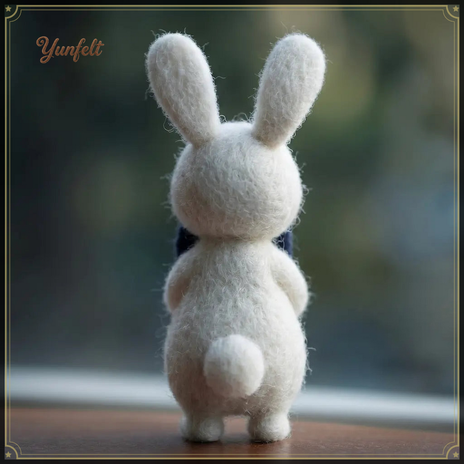 Gentleman Bunny with Mug – Wool Felt Cozy Desk Companion