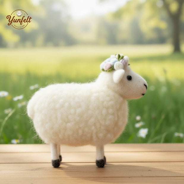 Sun Crown Sheep – Wool Felt Motivational Desk Figurine