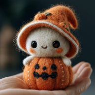 Handmade Wool Felt Pumpkin Elf Figurine – Halloween Desk Decor Gift