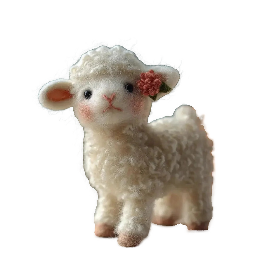 Blossom Meadow Lamb – Wool Felt Figurine with Flower Accent