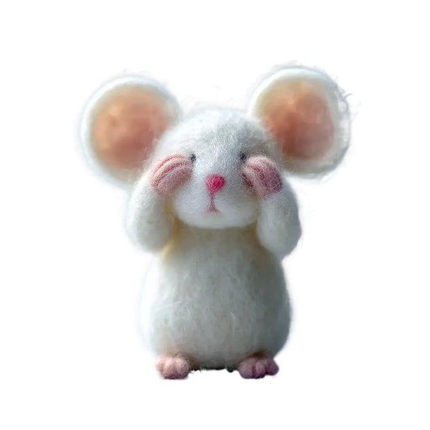 Peek‑a‑Boo Mouse – Shy Wool Felt Desk Friend Figurine