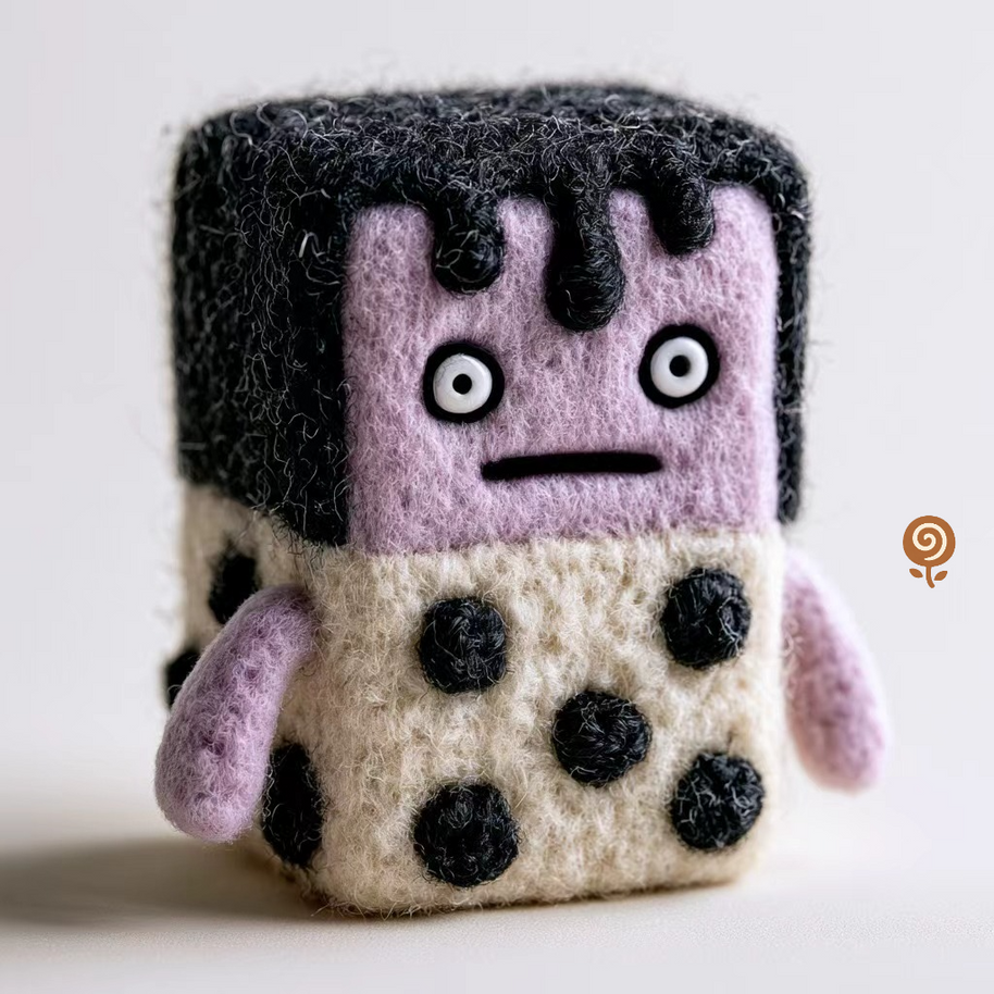 The Puzzled Polka-Dot Monster – Handmade Wool Felt Figurine
