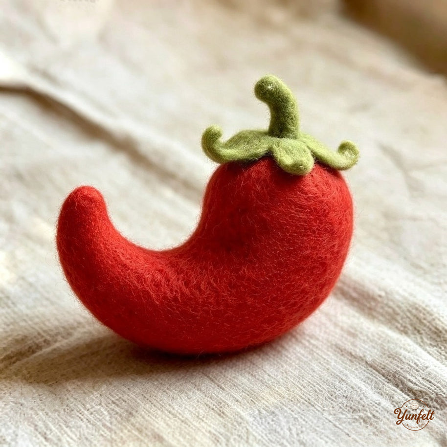 Handmade Wool Felt Red Chili Figurine – Whimsical Kitchen Desk Decor Gift