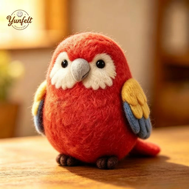 Handmade Wool Felt Rainbow-Wing Parrot Figurine – Tropical Desk Decor Gift