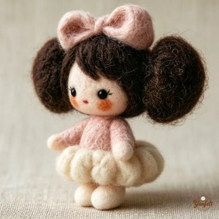 The Pink Bow Ballerina – Handmade Wool Felt Figurine