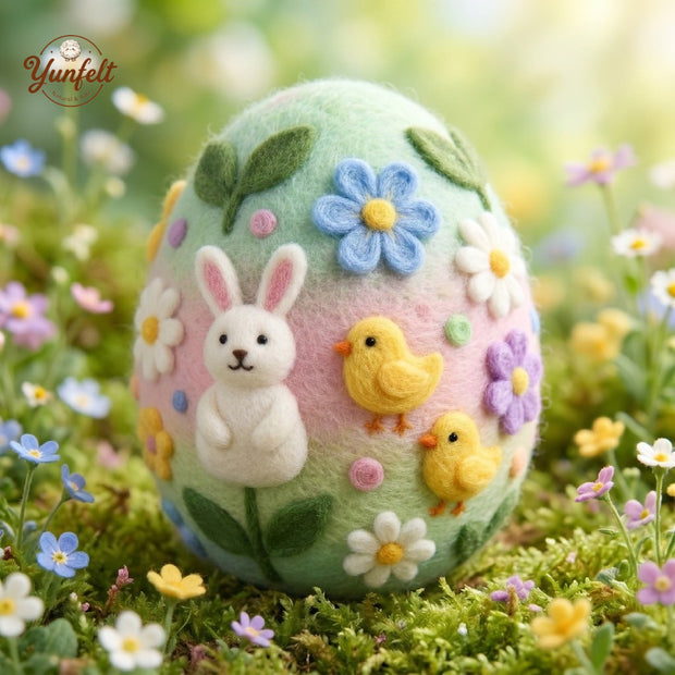 Spring Garden Egg – Wool Felt Bunny & Friends Easter Decor