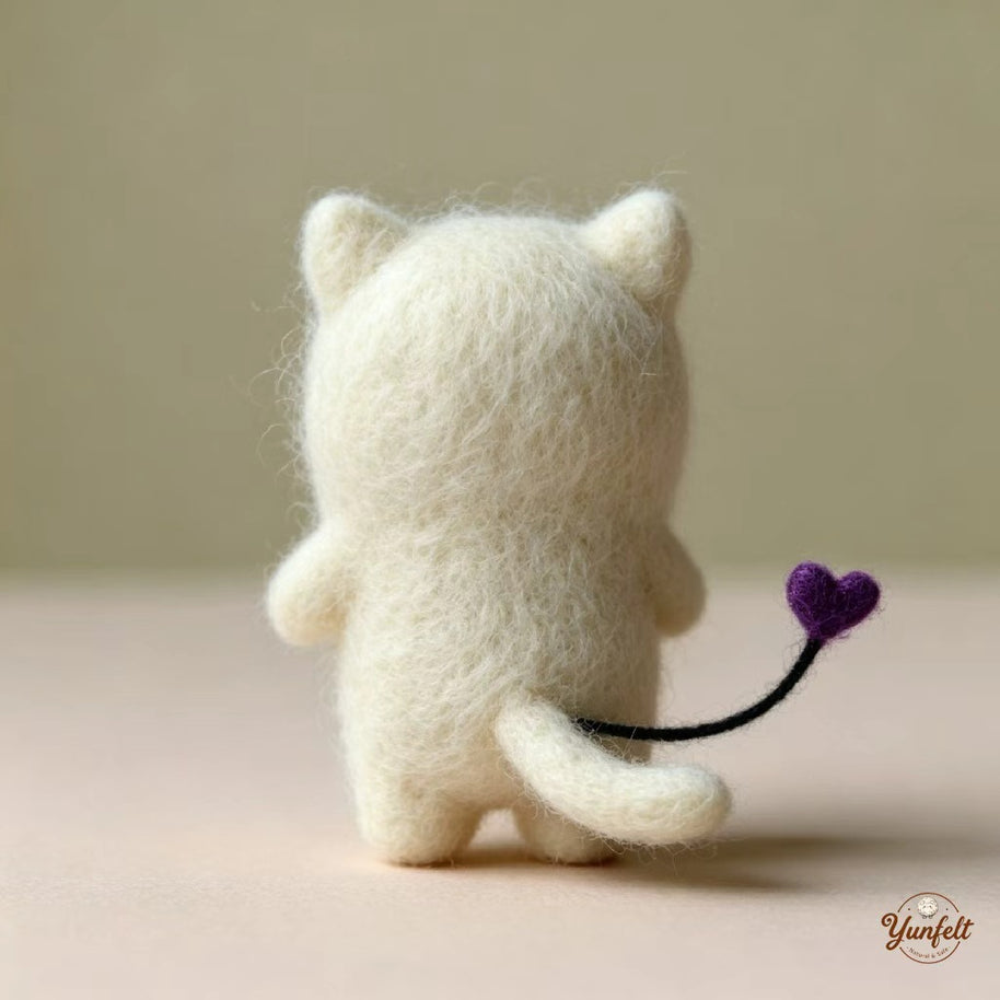 Handmade Wool Felt Ghost Cat Figurine – Halloween Desk Decor Gift