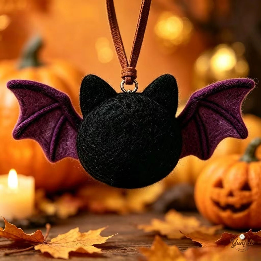 Handmade Wool Felt Bat Cat Hanging Charm – Halloween Home Decor Gift