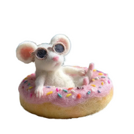 Beach Mouse in Donut Floatie – Wool Felt Summer Desk Pet