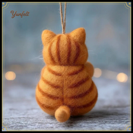 Orange Tabby Cat with Blue Fish – Wool Felt Hanging Ornament