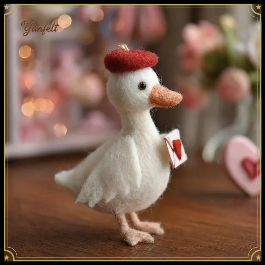 Love Letter Duck in Red Beret – Wool Felt Parisian Messenger