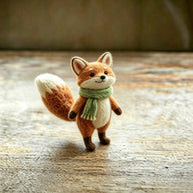 Handmade Wool Felt Cozy Scarf Fox Figurine – Woodland Desk Decor Gift