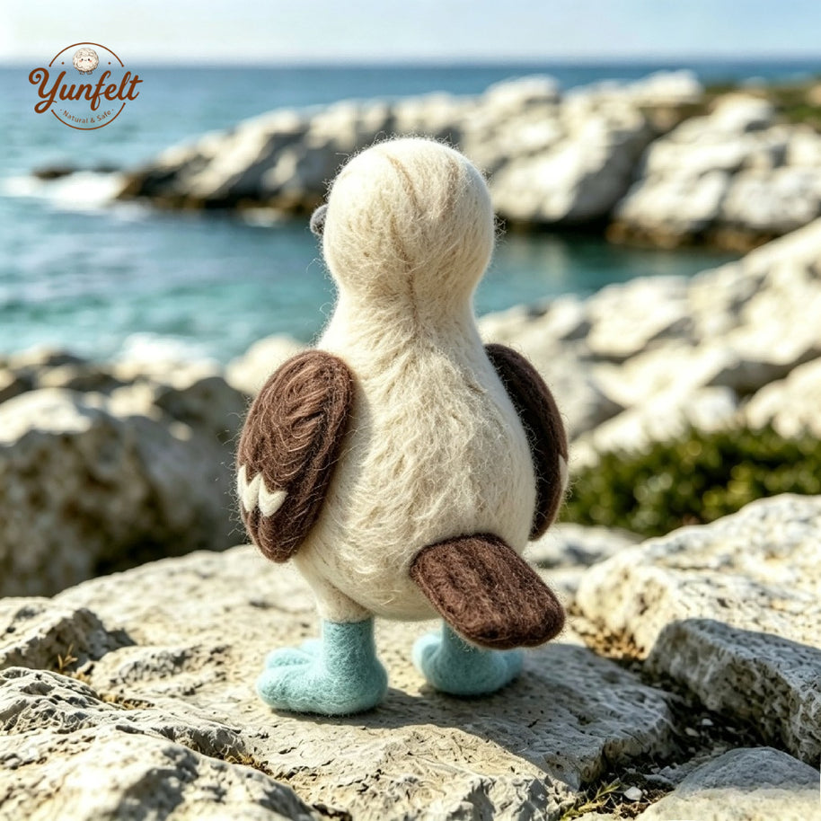 Handmade Wool Felt Blue-Footed Bird Figurine – Coastal Desk Decor Gift