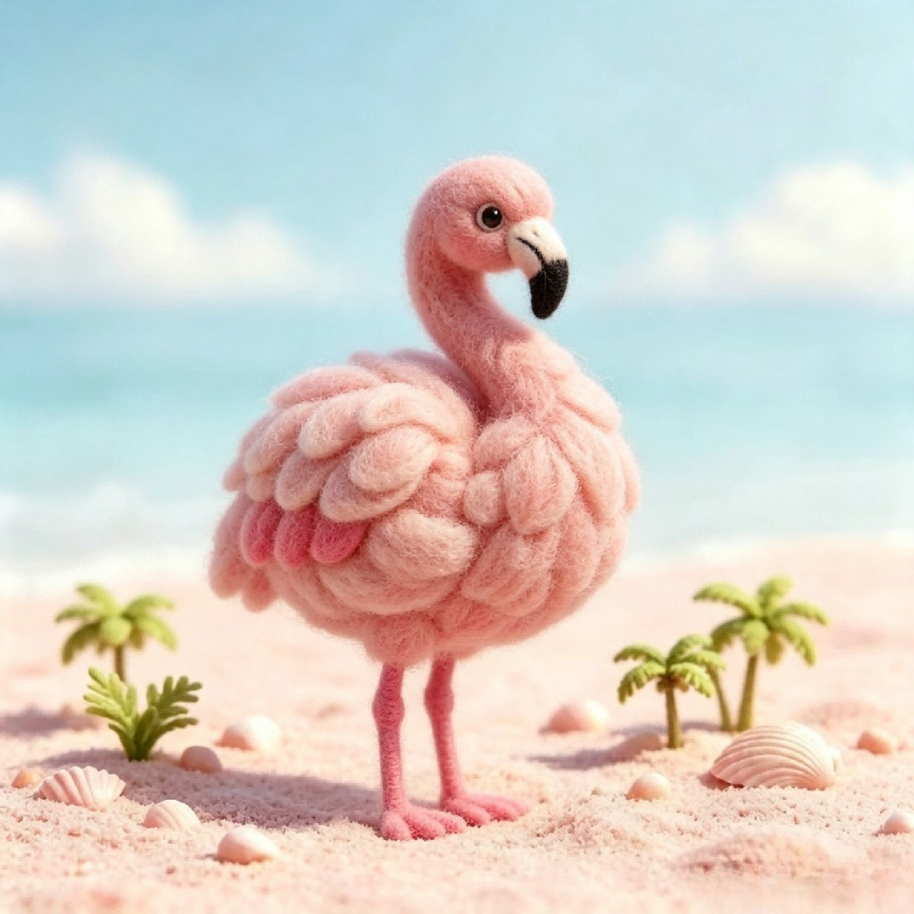The Quietly Radiant Flamingo – Handmade Wool Felt Figurine