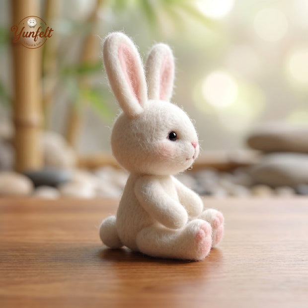 Meditating White Rabbit – Zen Wool Felt Desk Companion