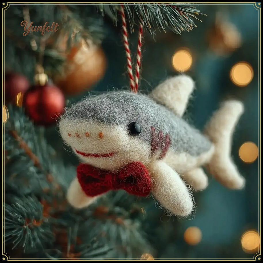 Dapper Shark with Red Bow Tie – Wool Felt Formal Ocean Ornament