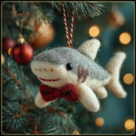 Dapper Shark with Red Bow Tie – Wool Felt Formal Ocean Ornament