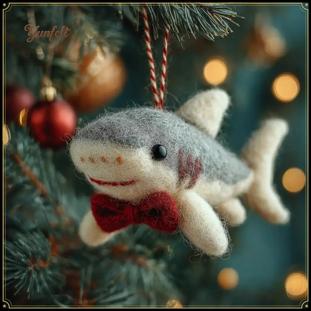 Dapper Shark with Red Bow Tie – Wool Felt Formal Ocean Ornament