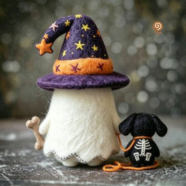 The Ghost and Skeleton Pup – Handmade Wool Felt Halloween Figurine
