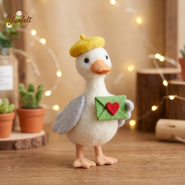 Love Letter Duck in Red Beret – Wool Felt Parisian Messenger
