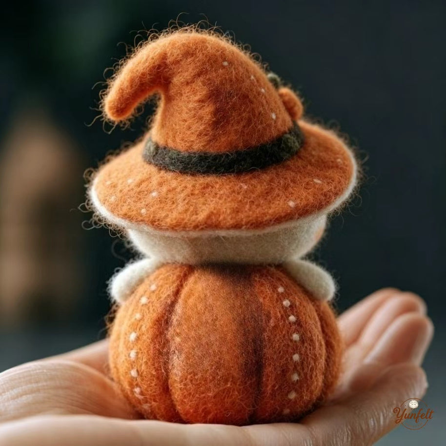 Handmade Wool Felt Pumpkin Elf Figurine – Halloween Desk Decor Gift
