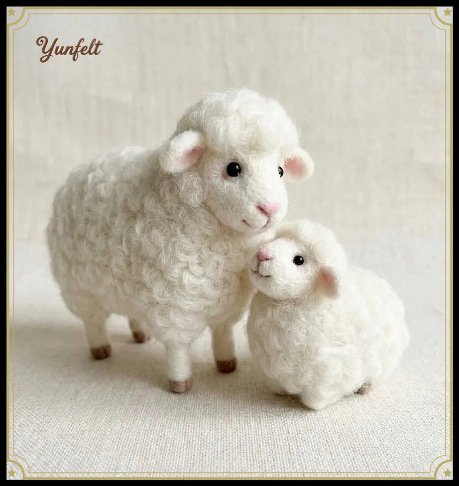 Mother Sheep & Baby Lamb – Wool Felt Pastoral Family Set