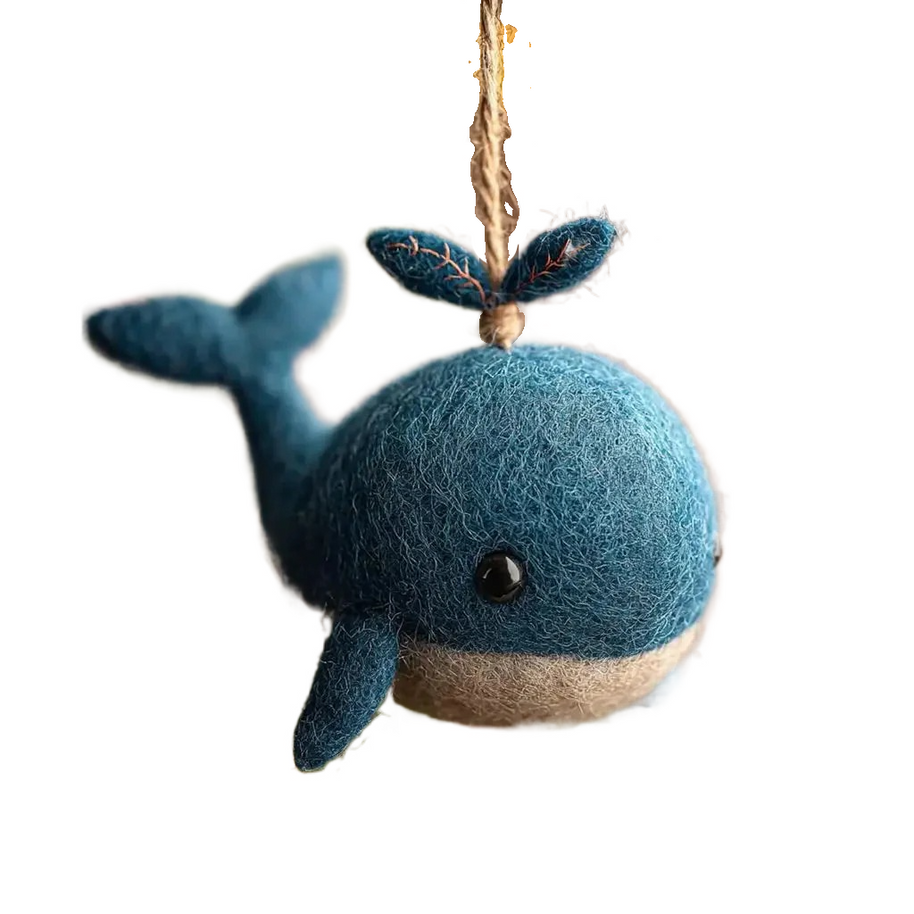 Blue Whale with Water Spout – Wool Felt Ocean Hanging Ornament