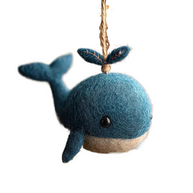 Blue Whale with Water Spout – Wool Felt Ocean Hanging Ornament