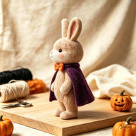 Handmade Wool Felt Cape Bunny Figurine – Whimsical Halloween Home Decor Gift