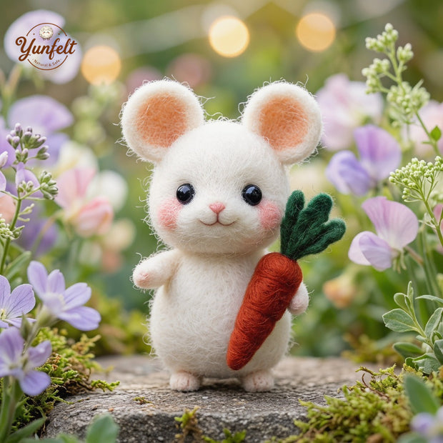 Spring Mouse Holding a Carrot – Wool Felt Garden Friend