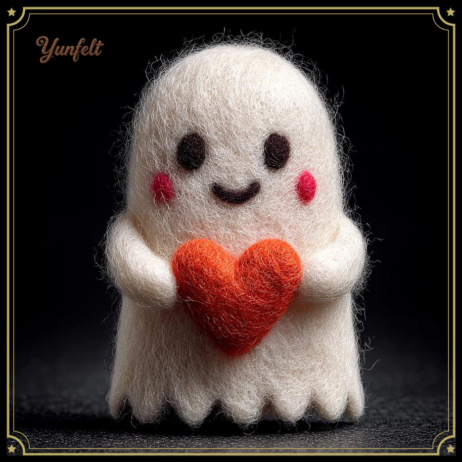 Friendly Ghost Figurine – Wool Felt Love Spirit with Heart