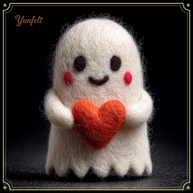 Friendly Ghost Figurine – Wool Felt Love Spirit with Heart