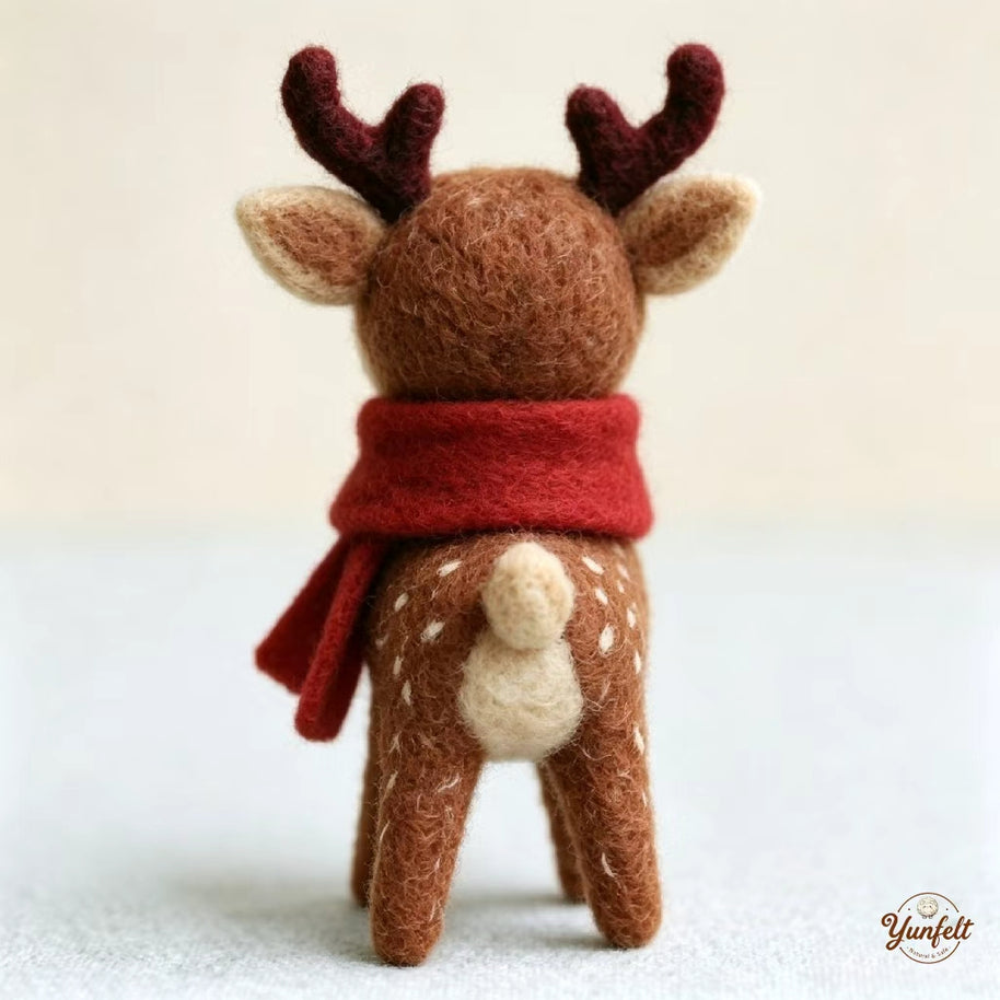 Handmade Wool Felt Winter Scarf Deer Figurine – Christmas Holiday Desk Decor Gift