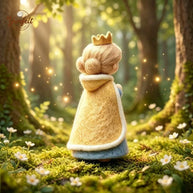 Handmade Wool Felt Woodland Princess Figurine with Golden Crown – Fairy Tale Desk Decor Gift