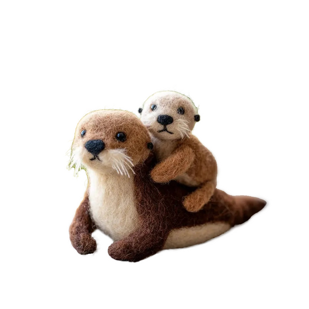 Mother & Baby Sea Otter – Wool Felt Coastal Bond Figurine