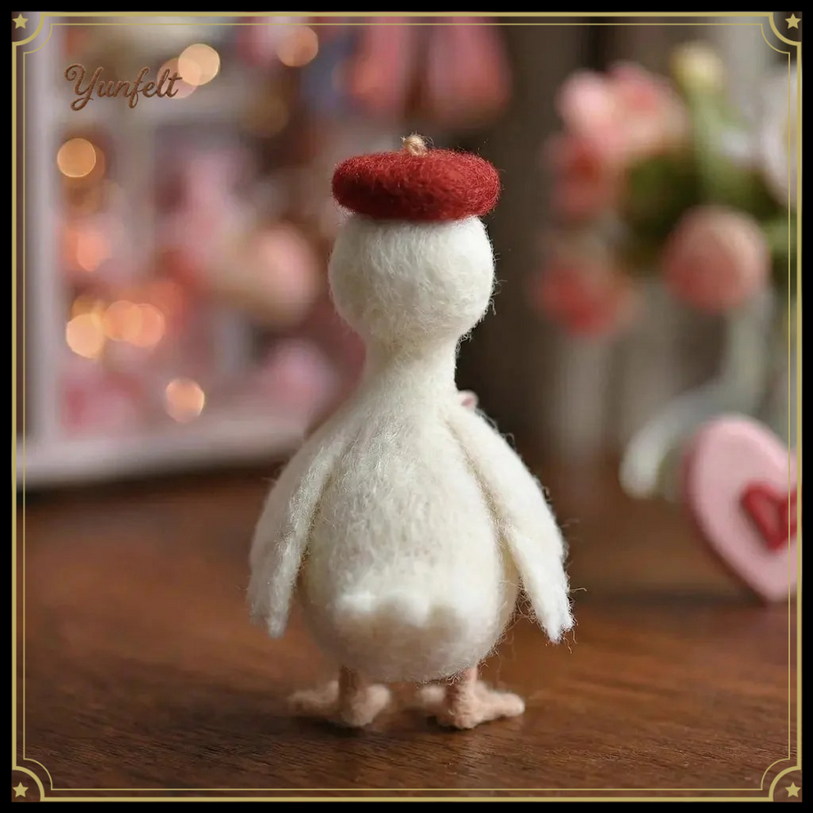 Love Letter Duck in Red Beret – Wool Felt Parisian Messenger