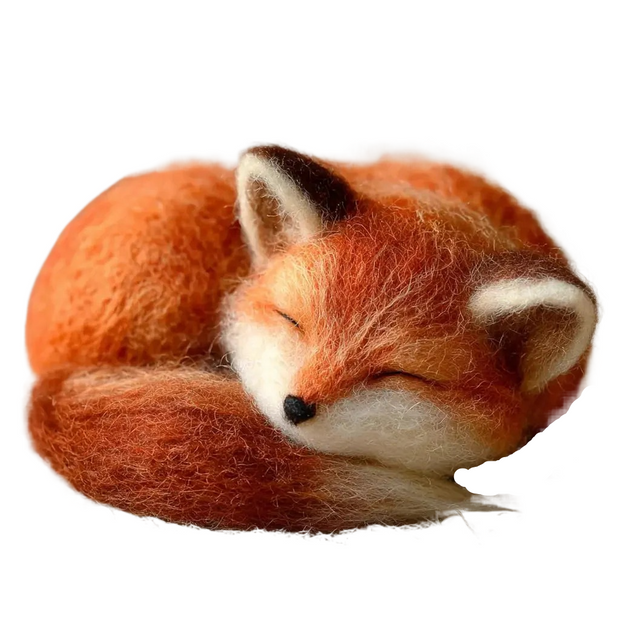 Curled Up Sleeping Fox – Wool Felt Woodland Figurine