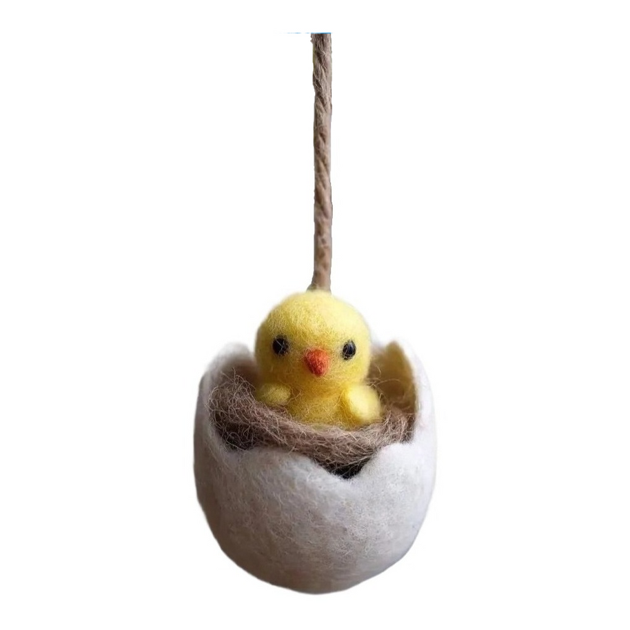 Hatching Chick Spring Ornament – Wool Felt Cracked Egg Decor