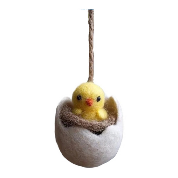 Hatching Chick Spring Ornament – Wool Felt Cracked Egg Decor