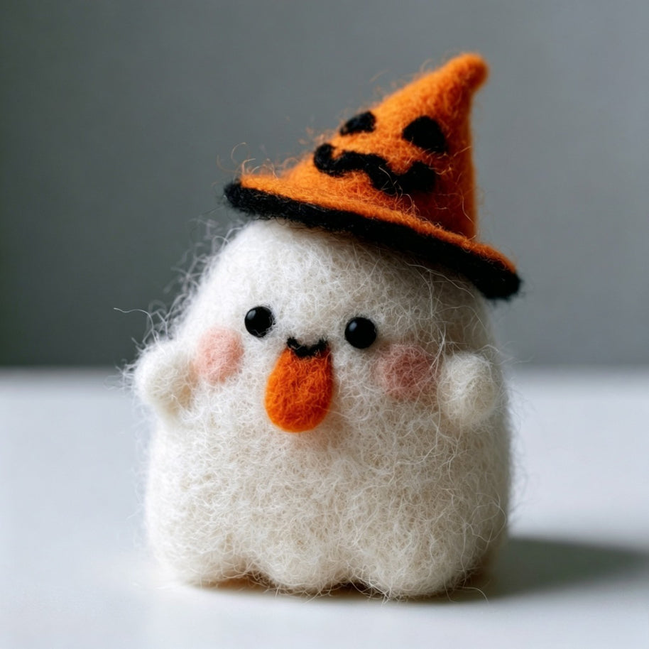 Handmade Wool Felt Halloween Ghost Figurine – Spooky Desk Decor Gift
