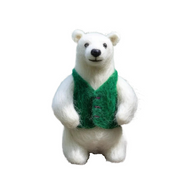 Storybook White Bear in Green Vest – Wool Felt Gentle Desk Companion