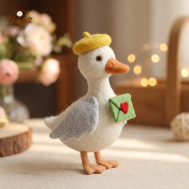 Love Letter Duck in Red Beret – Wool Felt Parisian Messenger